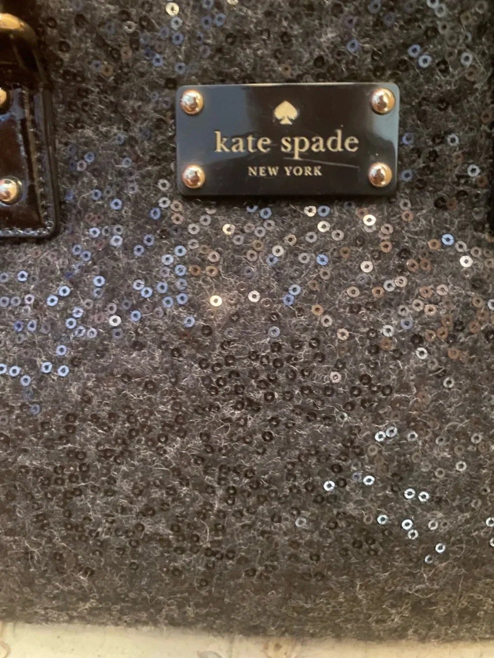 Kate Spade ♠️ - EUC - Brette Black Felt Flurry Sequin Patent-Trim Satchel Bag